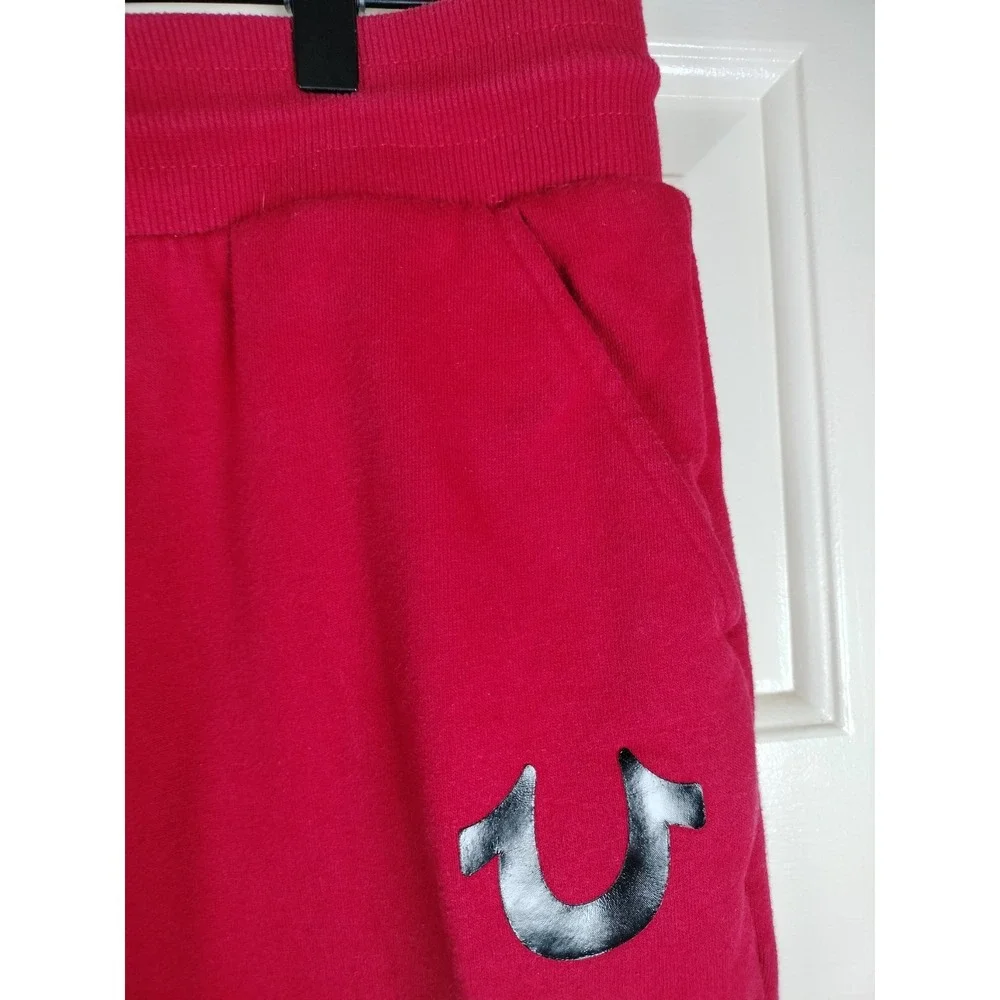 True Religion Metallic HS Jogger Pink Red Sweatpants Size Medium Cozy Flaw